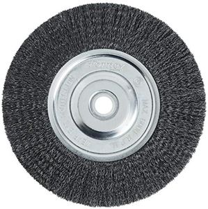 Forney 72747 Wire Bench Wheel Brush, Fine Crimped with 1/2-Inch and 5/8-Inch Arbor, 6-Inch-by-.008-Inch