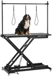 47" Electric Dog Grooming Table, Heavy Duty, Height Adjustable Professional Pet Grooming Table w/Leveling Wheels, Dog Grooming Arm, Anti Slip Tabletop & Tool Organizer/Dog Grooming Station, Black