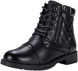 Vepose Women's Leather Combat Ankle Boots, Classic Lace up Booties, 903L - Black, Size 12 US - with Side Zipper (CJY903L Black 12)