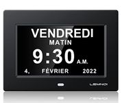 Lemnoi 7'' LCD Digital Day Clock Calendar with Date/Day/Time, 8 Languages Auto-Dimming Digital Clock with 12 Programmable Alarms, Reminders Clock for Alzheimer Elderly & Child (Black)