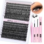 Fluffy Lash Clusters Kit Thick Eyelash Clusters DIY Lash Extension Kit 80D+100D Wispy Individual Lashes Kit D Curl 10-18MM Eyelash Extension with Lash Bond and Seal by Newcally