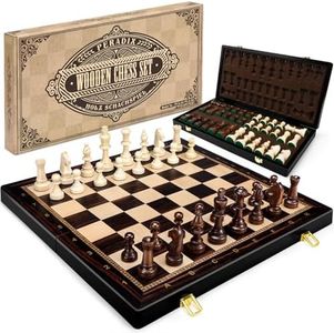 Peradix Wooden Chess Set, 19" Large Foldable Chess Board Game with 3.75" King & 2 Extra Queens, Professional Classic Chess Set for Adults and Kids