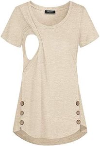 Quinee Women's Casual Button Side Nursing Tops Maternity Breastfeeding Tunic (Medium, Beige)