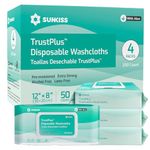 SUNKISS Trustplus Wet Wipes for Adult, Extra Thick 20 x 30 cm Body Cleaning Wipes with Aloe for Incontinence & Cleansing, Unscented, 200 Count (4 Packs of 50)