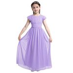 Freebily Flower Girl Dress Kids Girls Flutter Sleeves Ruffled Chiffon Bridesmaid Wedding Prom Party Long Gown Lavender 9-10 Years