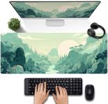 Cute Pastel Mint Green Forest Sage Desk Mat Anime Large Gaming Mouse Pad XL, Aesthetic Sunrise Laptop Computer Keyboard Mouse Mat, Women Office Desk Decor Cover Mat with Stitched Edges 31.5"x11.8"