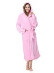 RONGTAI Womens Long Robes Plush Fleece Pink Nightgown Thick Hooded Bathrobe with Pockets Fluffy Sleepwear for Spa Large