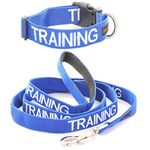 TRAINING (Dog In Training/Do Not Disturb) Blue Colour Coded S-M L-XL Dog Collar and 60cm 1.2m 1.8m or 2m Multi-use Luxury Neoprene Padded Handle Lead Sets PREVENTS Accidents By Warning Others Of Your Dog In Advance (S-M & 1.2m)