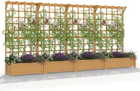 Aoxun 144" Raised Garden Bed with Trellis, Wood Planter Container with Hanging Roof & Garden Boxes for Climbing Plants Flowers Vine (4 piece)