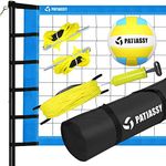 Patiassy Outdoor Portable Volleyball Net Set System - Quick & Easy Setup Adjustable Height Steel Poles, PU Volleyball with Pump and Carrying Bag for Beach Backyard (Blue)