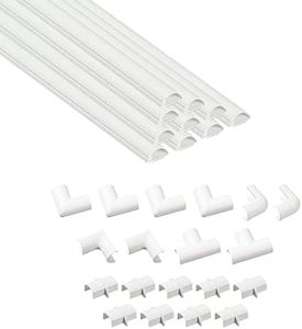 D-Line 157in Cord Cover Kit, Self-Adhesive Wire Hiders, Paintable Cable Raceway to Hide Wires on Wall, Electrical Cable Management - 10x 15.7 Lengths & 19 Accessories - 0.78" (W) x 0.39" (H) - White