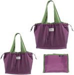 2 Pack Portable Folding Shopping Bag Closable Drawstring Nylon Portable Travel Eco Bag Grocery Bag Reusable Shopping Bag (Purple)
