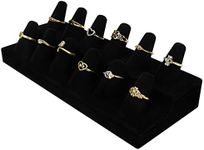 BELLE VOUS Black Velvet Ring Storage Display Holder - 2 Tier 12 Finger Cone Jewellery Tray Stand with Sturdy Base - Ring Organiser for Bedroom, Shops & Jewellery Showcase