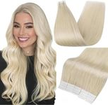 Full Shine Tape Hair Extensions Blonde Tape in Tapes 22 Inch Hair Extensions Tape in Human Hair Extensions 20Pcs 60 Platinum Blonde Natural Hair 50Grams Invisible Glue in Hair Extensions