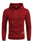 COOFANDY Mens Pullover Hoodies Casual Hipster Long Sleeve Drawstring Waffle Knit Hooded Sweatshirts Red