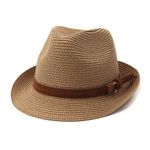 Jazz Short Brim Fedora Hat Straw Sun Hats Men Women Classic British Style Trilby Hat Bowler Hat Anti-UV UPF 50+ Cowboy Cowgirl Hats Holiday Travel Beach Caps Panama Hat Headwear Khaki