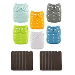 ALVABABY Cloth Diaper Pocket Washable Adjustable Reuseable 6 Pack Cloth Nappies with 12 pcs 5 Layer Charcoal Bamboo Inserts 6BM98-ZTN-CA