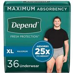 Depend Fresh Protection Adult Incontinence Underwear for Men (Formerly Depend Fit-Flex), Disposable, Maximum, Extra-Large, Grey, 36 Count