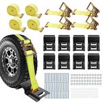 Allucky 1500LBS Wheel Chock Tie Down Kit for Trailer & Pickup Trucks - ATV, RZR, Lawn Mower, UTV Tie Down Straps -Heavy Duty Trailer Tire Straps System(4-Wheel Set)