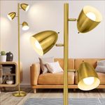 CNXIN Tree Floor Lamp with 3 Light Bulbs Standing Tall Pole Lamps with Adjustable Metal Heads 65"Reading Stand up Lamps with E26 Base Modern Floor Lamps for Living Rooms, Bedrooms, Home, Office(Gold)