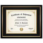 CREKERT Diploma Frame 11x14 Degree Frame Solid Wood Shatter-Resistant Glass for Documents Certificate Blackgold Frame 8.5x11 with Mat (Black Mat, 1 Pack)