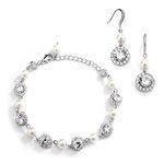 Mariell Ivory Pearl & Round CZ Bridal Bracelet & Earrings Set - Wedding Jewelry Sets for Bridesmaids, Metal Gemstone Faux Pearl, Cubic Zirconia