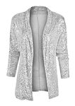 GRASWE Women Casual Open Front Cardigan Blazer Shiny Long Sleeve Plus Size Blazer Silver S