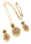 Sasitrends Traditional Gold Plated Pearl Mala Chain Pendant Necklace with Earrings Jewellery Set for Women and Girls