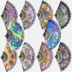 Boscaiola24 Pack of 2 Spanish Floral Folding Hand Held Fan Size 9" Flowers Pattern Lace Handheld Chinese Japanese Vintage Fabric Fans Dancing Church Party Gifts Colors May Vary