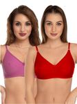 DAISY DEE Women's Cotton Seamed Non-Padded Full Coverage Non-Wired Dailywear Use T-Shirt/Saree Bra (O.Pink/Crimsonred_36B) (Pack of 2) - NSARH