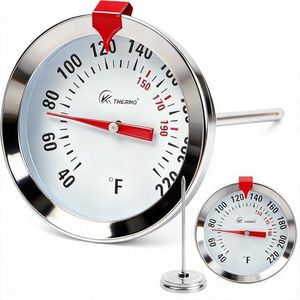 SPOROLWE Oven Safe Meat Thermometer for Roasting and Grilling, 2-Inch Large Dial Analog Food Thermometer with Adjustable Target Marker, 304 Stainless Steel 4.3" Probe, Leave in Oven for Turkey, Beef