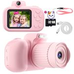 CIMELR Kids Camera, Digital Camera for Kids 6-12 Year Old Boys/Girls, 2.4 inch IPS Screen Toddler Camera, Christmas Birthday Gifts for Kids, Video Camcorder with Fill Light, 32GB TF Card (Pink)