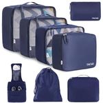 BAGAIL 8 Set Packing Cubes, Lightweight Travel Luggage Organizers with Shoe Bag, Toiletry Bag & Laundry Bag (Indigo)