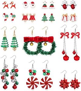CASSIECA 14 Pares Pendientes de Navidad Pendientes de Árbol de Navidad Pendientes de Guirnalda de Navidad para Mujeres Niñas Pendientes de Navidad Colgantes