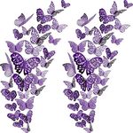 72 Pieces 3D Butterfly Wall Decals Sticker Wall Decal Decor Art Decorative Sticker 3 Sizes for Room Home Nursery Classroom Offices Kids Girl Boy Bedroom Bathroom Living Room Decor (Purple)