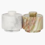 MARBLOUS KRAFTS Marble White and Green Onyx 3.5 oz Salt Cellar, Trinket Box and Pinch Pot 3" X 3" Kitchen décor for Counter Mason Salt Pepper Bowls Salt Container (White and Green Onyx)