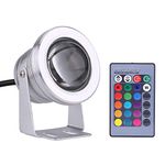 LED Spotlight LED Flood Light 10W 12V RGB LED Spot Light Rainproof Lamp with Remote Control for Marine Boat Yacht (Silver shell)