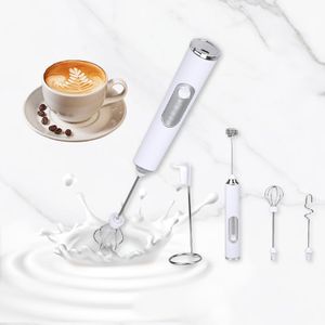 Milk Frother, Handheld Coffee Frother, 3 Gear Adjustable Micro USB Rechargeable Drink Mixer and Blender with 2 Stainless Steel Whisks for Coffee Matcha Latte Cappuccino Hot Chocolate (White)