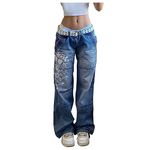 Women's Low Waist Boyfriend Jeans Loose Straight Leg Flared Juniors Jeans Hip Hop E-Girl Streetwear Harajuku Y2K Vintage Aesthetic Trousers Classic Distressed Printed Denim Pants