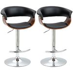 HOMCOM Counter Height Bar Stools Set of 2, Height Adjustable Swivel Barstools, PU Leather Bar Chairs with Arms and Footrest, Black