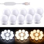 HOLD UP Led Vanity Lights for Mirror, Hollywood Style LED Vanity Mirror Lights Kit 10 Dimmable Light Bulbs 3 Color Modes, White LED Makeup Vanity Lights for Mirror for Table,Bathroom,Dressing Room