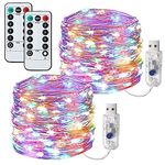 Lezonic [2 Pack] Fairy String Lights, 120 LED 40Ft Led Lights Waterproof, USB Plug in Powered with 8 Modes, Copper Wire Decorative for Bedroom, Wedding, Party Decorations(Multi-Coloured)