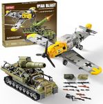 WW2 Military Toys Building Sets Compatible with Lego, Create a BF109 Plane Fighter Jet & a Karl Giant Mortar Tank, Great WWII Army Airplane Toy for Boys and Kids Age 8-12