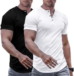 JMIERR Mens Muscle Slim Fit Button 2 Pack Henley Shirts Summer Short Sleeve Longline Fitted T-Shirt Gym Workout Athletic Tees Shirt for Man, 3XL