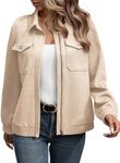 SHEWIN Shackets for Women 2024 Casual Long Sleeve Shacket Loose Lightweight Quilted Zip Up Jackets Tops Winter Clothes Fall Outfits,US 16-18(XL),Khaki