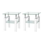 IANIYA Modern Tempered Glass Coffee Table Set - 3 Piece Living Room Table Set - Sleek Design, High Capacity (2, White)