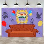 Lofaris 7x5ft Happy Birthday Friends Backdrop Purple Retro Brick Wall Sofa Background Tapestry 30th Birthday Party Poster Coffee Themed Party Banner Central Perk Party Supplies Bachelorette Supplies