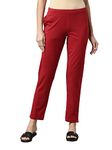 GO COLORS Women Solid Red Mid Rise Regular Fit Cotton Kurti Pants