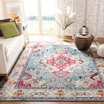 Safavieh Boho Chic MNC243 MNC243 Indoor Rectangular Woven Area Rug in Blue/Fuchsia 201 x 279 cm for Living Room, Bedroom or Any Indoor Space