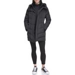 Calvin Klein Women's Long Bib-Front Puffer Jacket, Classic Black, Large